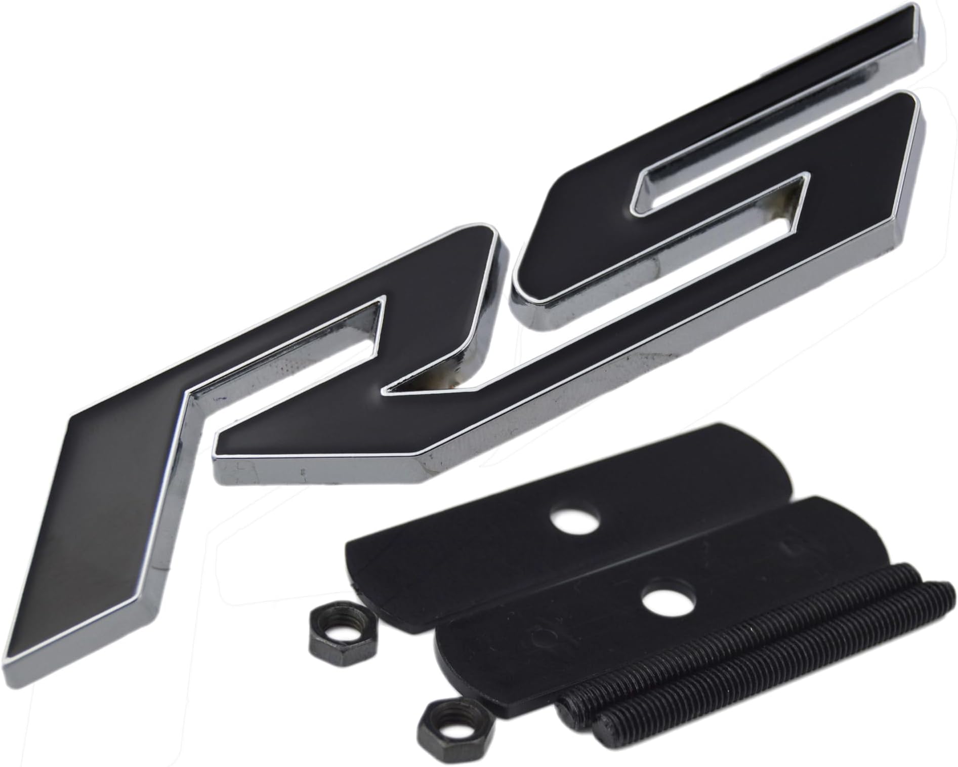 Chrome Trimed 3D RS Emblem Badge Lettering Front Grille Grill with Mount for Chevrolet Chevy Camaro Malibu Spark Trax and Nissan and Toyota and Audi