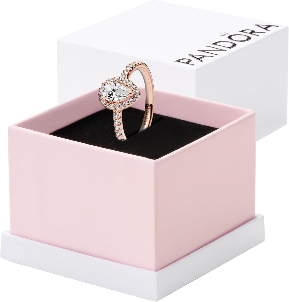 PANDORA Anillo Timeless Sparkling Pear Halo - Anillo en capas o apilable - Anillo con circonita cúbica - Regalo para ella - Joyería para mujer con caja de regalo