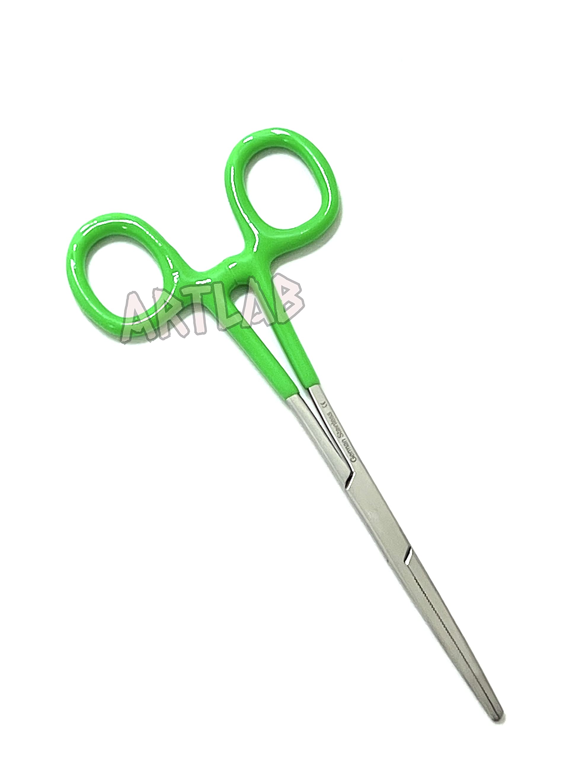 German Vinyl Grip Locking Straight & Curved Hemostat -Hemostat Forceps- Stainless Steel Locking Tweezer Clamps - Ideal Hemostats for Nurses, Fishing Forceps, Crafts and Hobby (Green STR 6.25