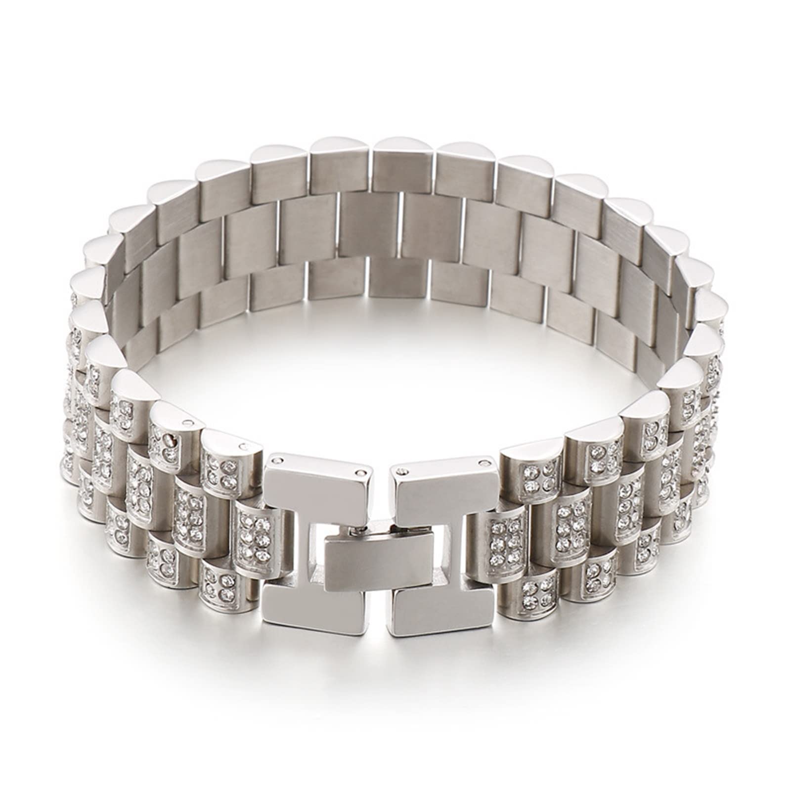 Herren Armkette Herren in Edelstahl, Zirkonia Glieder Link Armkette Armreif Unisex Kette personalisiert Klassische, Geschenk für Ihn