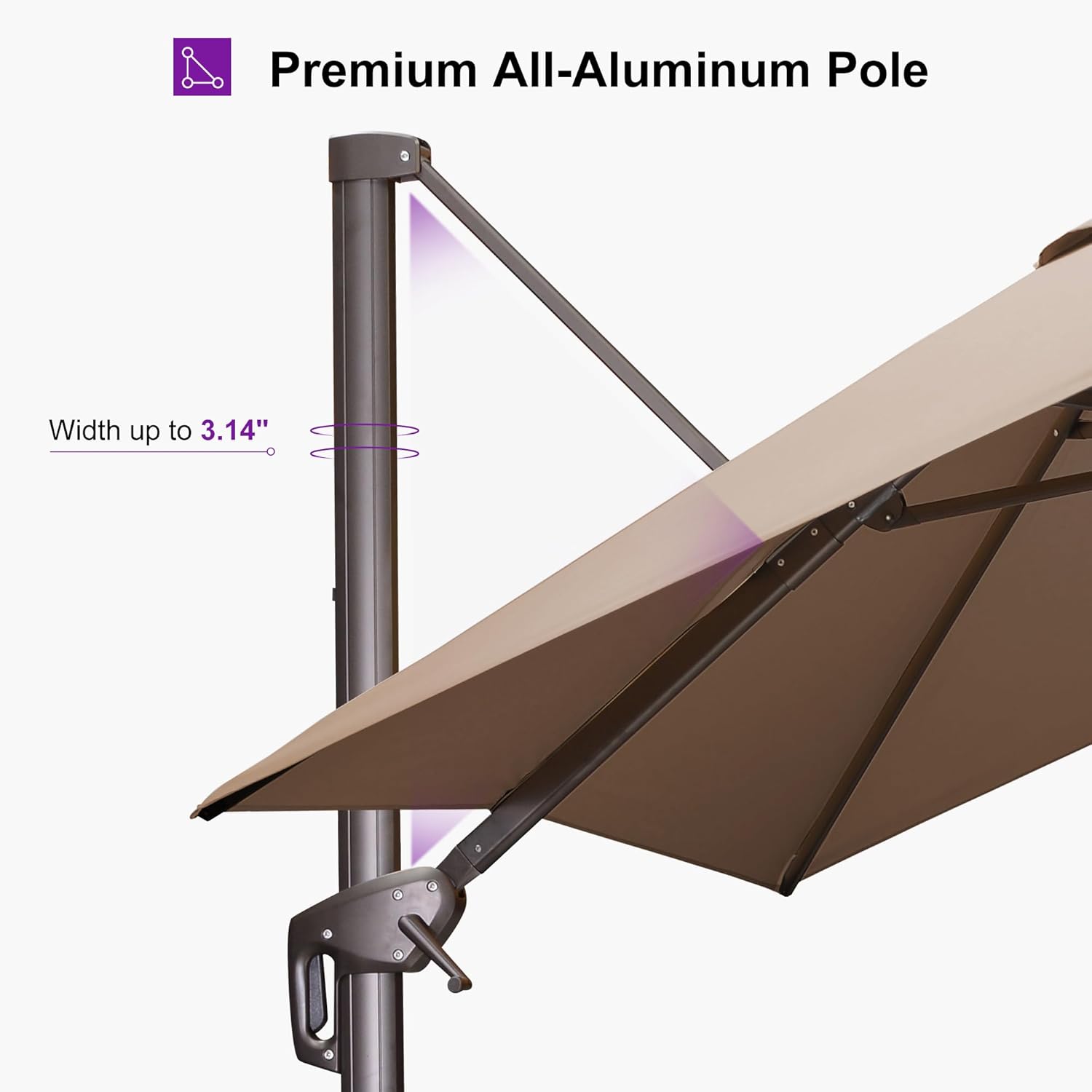 PURPLE LEAF 10' X 13' Patio Cantilever Umbrella Rectangle Umbrella Outdoor with Aluminum Offset Antique Bronze Hanging and 360° Rotation for Pool Garden Deck Patio, Taupe