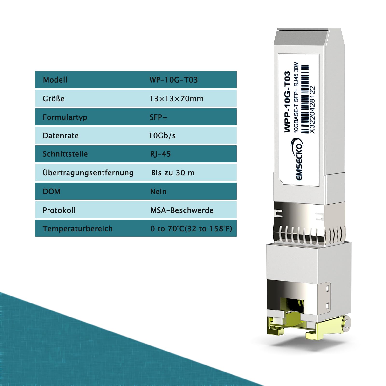 10G SFP+ RJ45 Kupfer Transceiver Modul, 10GBASE-T, Cat6a/Cat7, 30m | Für 10G/5G/2,5G/1G Ethernet; kompatibel mit Cisco, Ubiquiti, MikroTik, TP-Link, QNAP, Synology & offenen SFP+ Ports