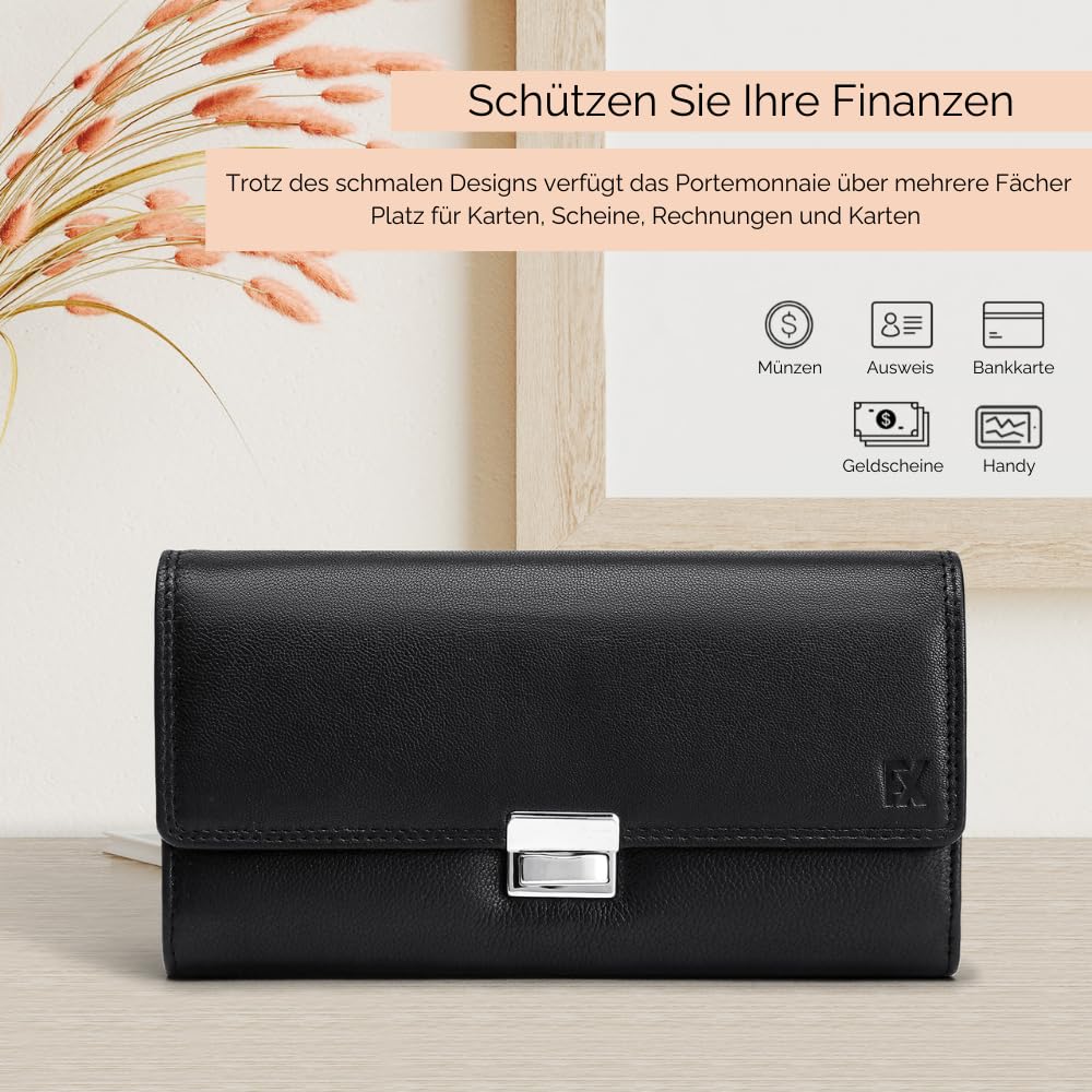 FOMAX Kellner Geldbörse aus Hochwertigem Nappa Leder, Kellnerportemonnaie Großes Gastro Geldbeutel Echtleder, Taxi Portmonee RFID-Schutz Profi Gastronomie, Kelnerportmonai Herren Damen Schwarz