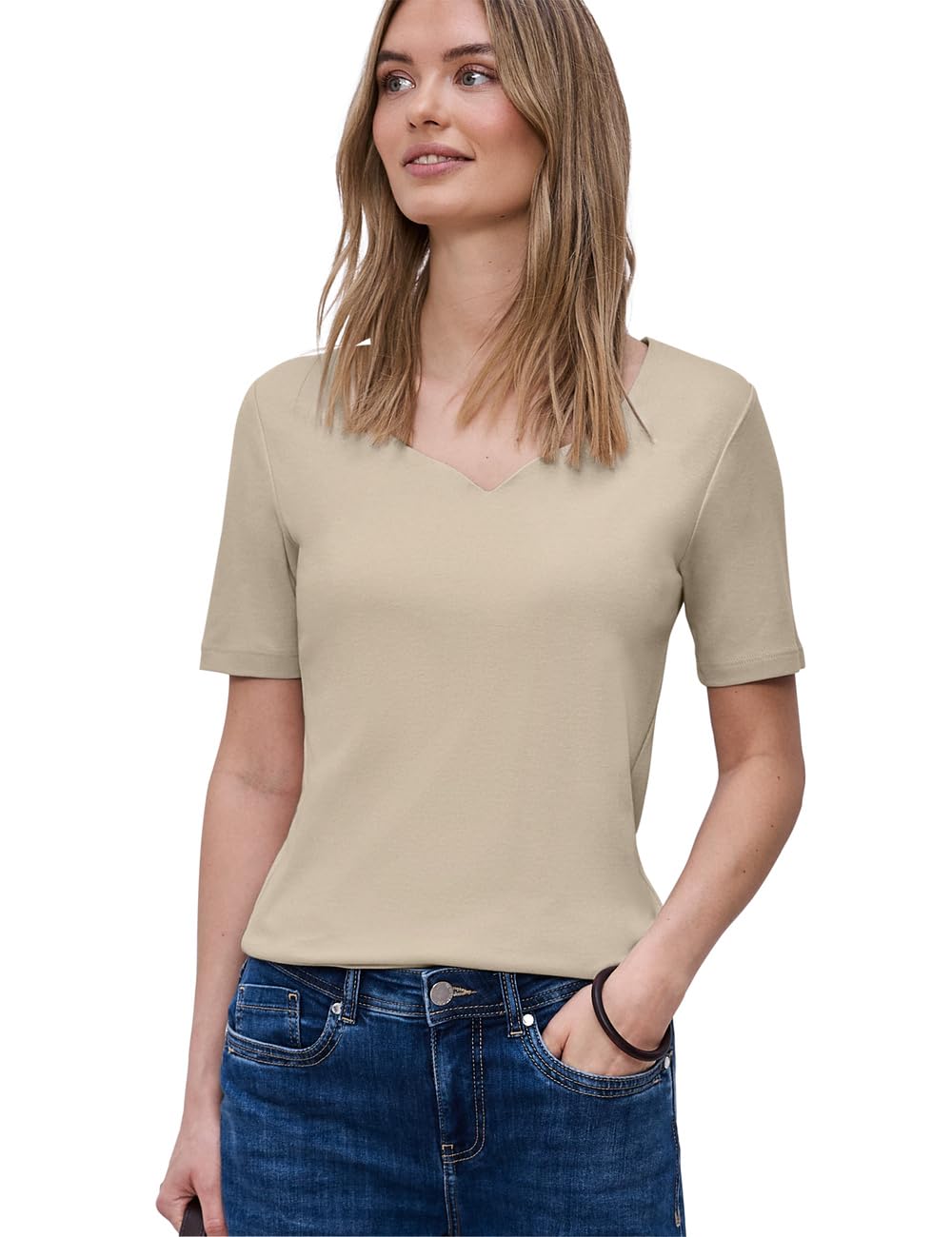 Street One Women's Cotton Beige Basic T-Shirt 38
