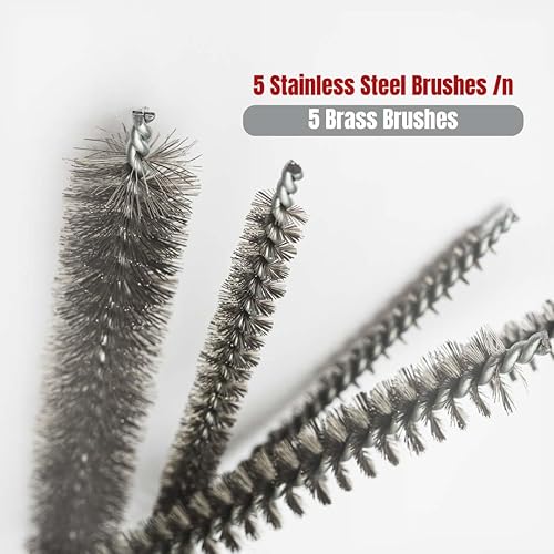 Miniatura 6 de PMD Products Kit de cepillos de limpieza de tubos de 10 piezas | Cepillos de alambre de latón y cepillos de acero inoxidable de 12 pulgadas de largo