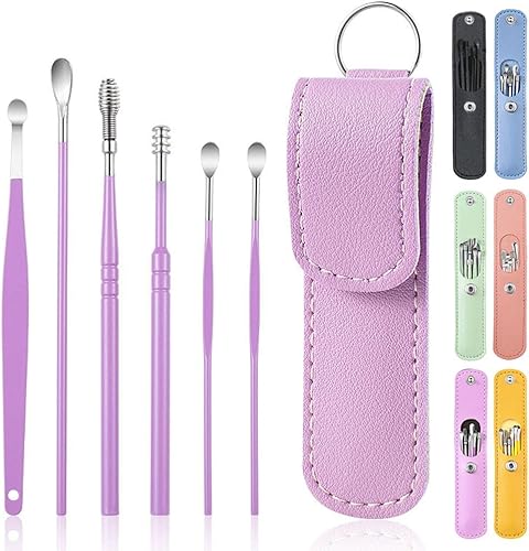 Miniatura 7 de Juego de 6 piezas de eliminación de cera de oído, juego de herramientas de limpieza, limpiador de curetas, limpiador de canales de acero inoxidable