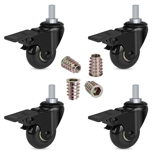 Miniatura 8 de Hirate Ruedas de vástago roscado de 38 "-16UNC con freno, juego de 4 ruedas giratorias resistentes de 3 pulgadas con bloqueo de seguridad para