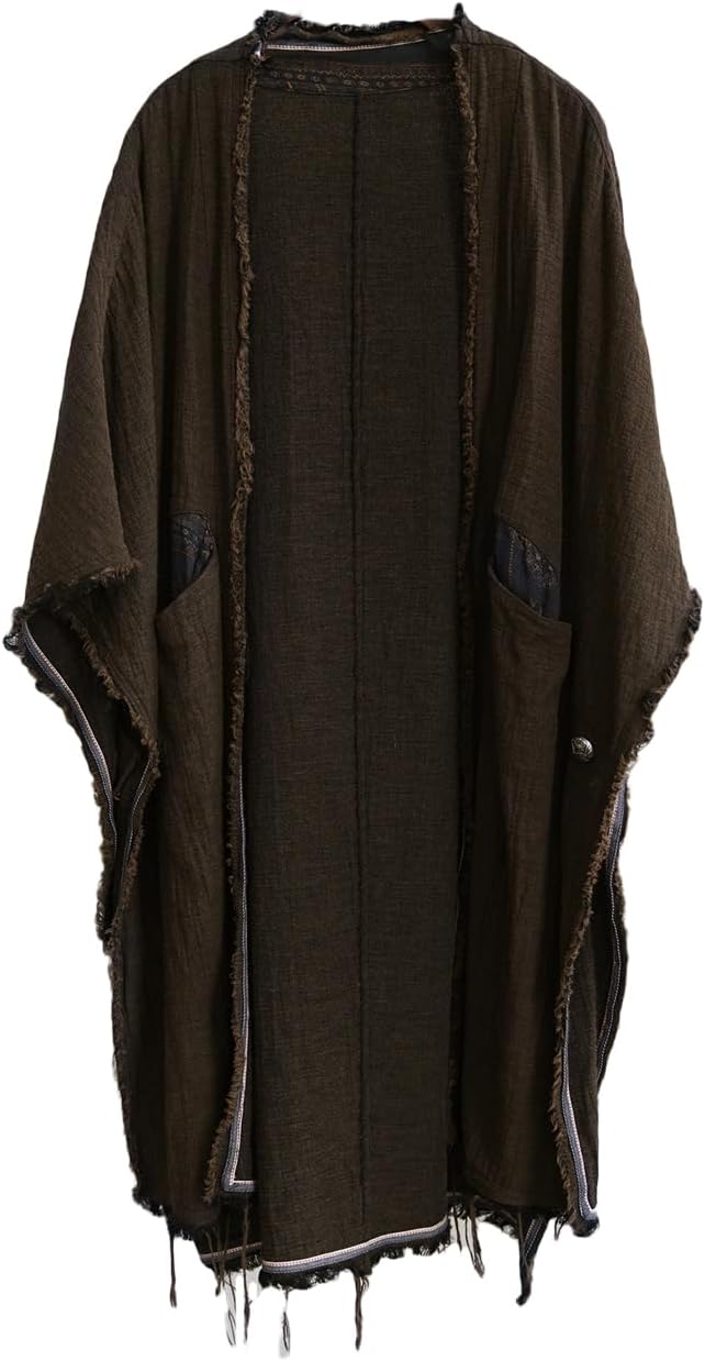 Ystylee Women's Artistic Shawl Wrap Coat, Oversized Open Front Cardigan Distressed Frayed Edges with Pocket