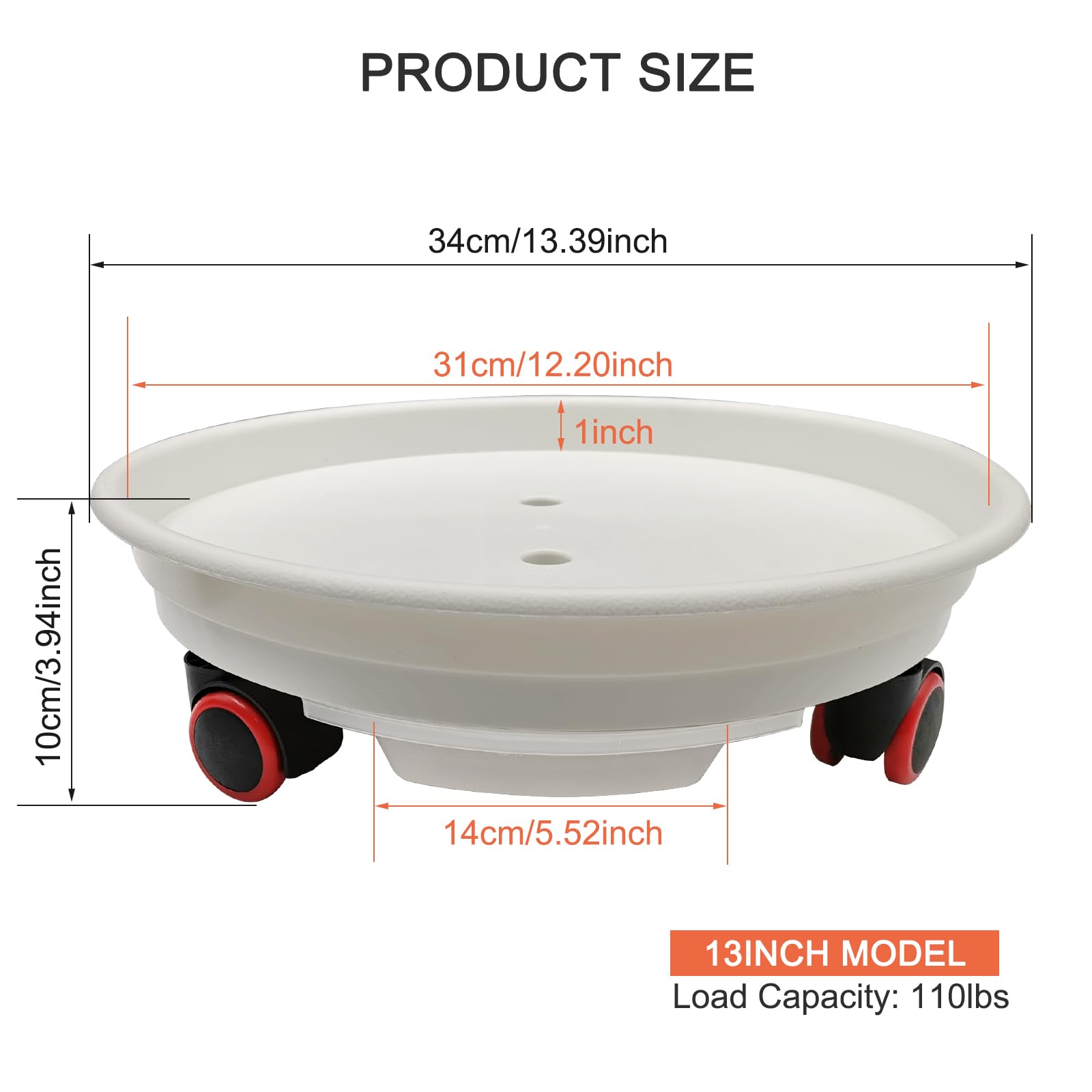 2 Stück Pflanzenroller mit Rädern, 35cm Schwerer Pflanzentisch mit Wasserwanne – Tragfähigkeit 36 kg (White, 35cm)