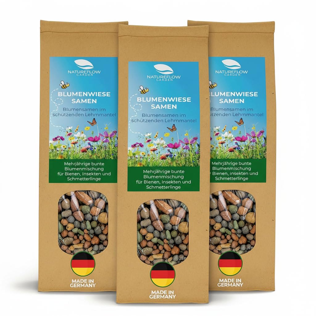 Nasiona kwiatów polnych, wieloletnie i odporne - 1200g nasion pastwiska dla pszczół w glinianej otoczce z Niemiec - 100% naturalne nasiona kwiatów