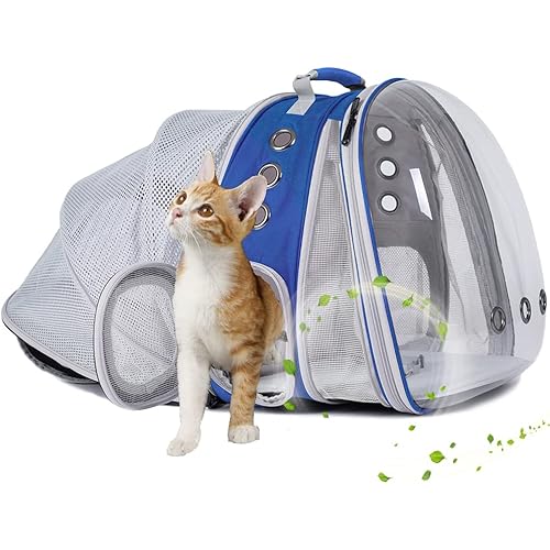 Dual Expandable Cat Backpack Carrier, Fit up to 20 lbs, Expandable Pet Carrier Backpack for Large Fat Cat and Small Puppy Blue