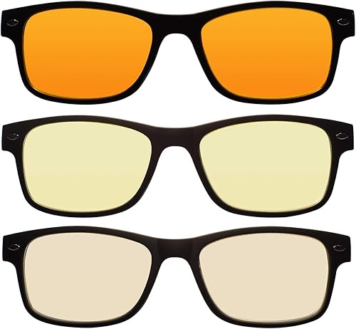 Miniatura 1 de Gafas de luz azul, paquete de 3 unidades. Bloquean el 98.5%, 78%, 50% de luz azul (420-460 nm). De goma con bisagras de resorte, ultra