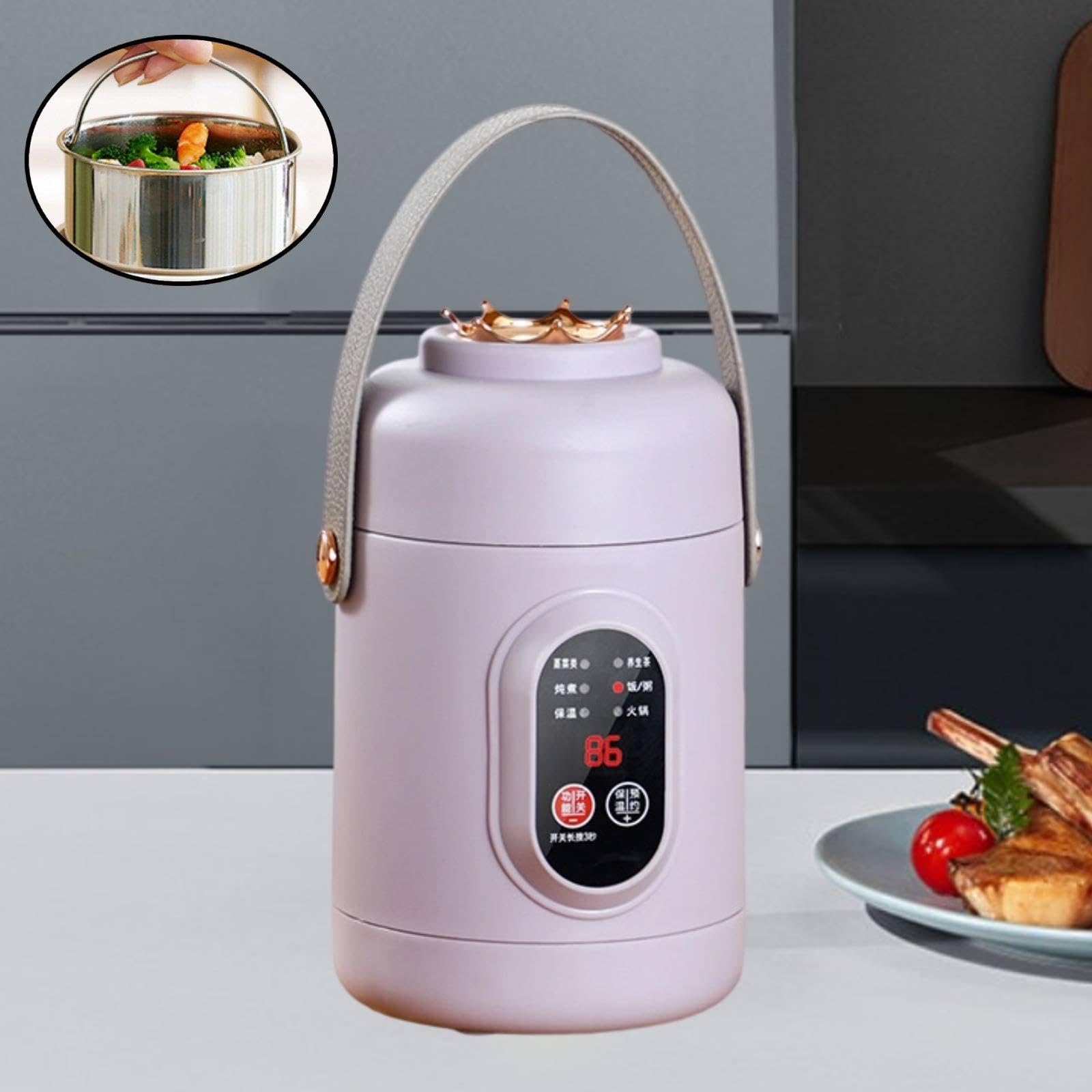 Olla Eléctrica Portátil Antiadherente Multiusos con Mango Suave Y Fácil de Usar. Ideal para La Oficina, Viajes Y El Hogar, Púrpura, Individual