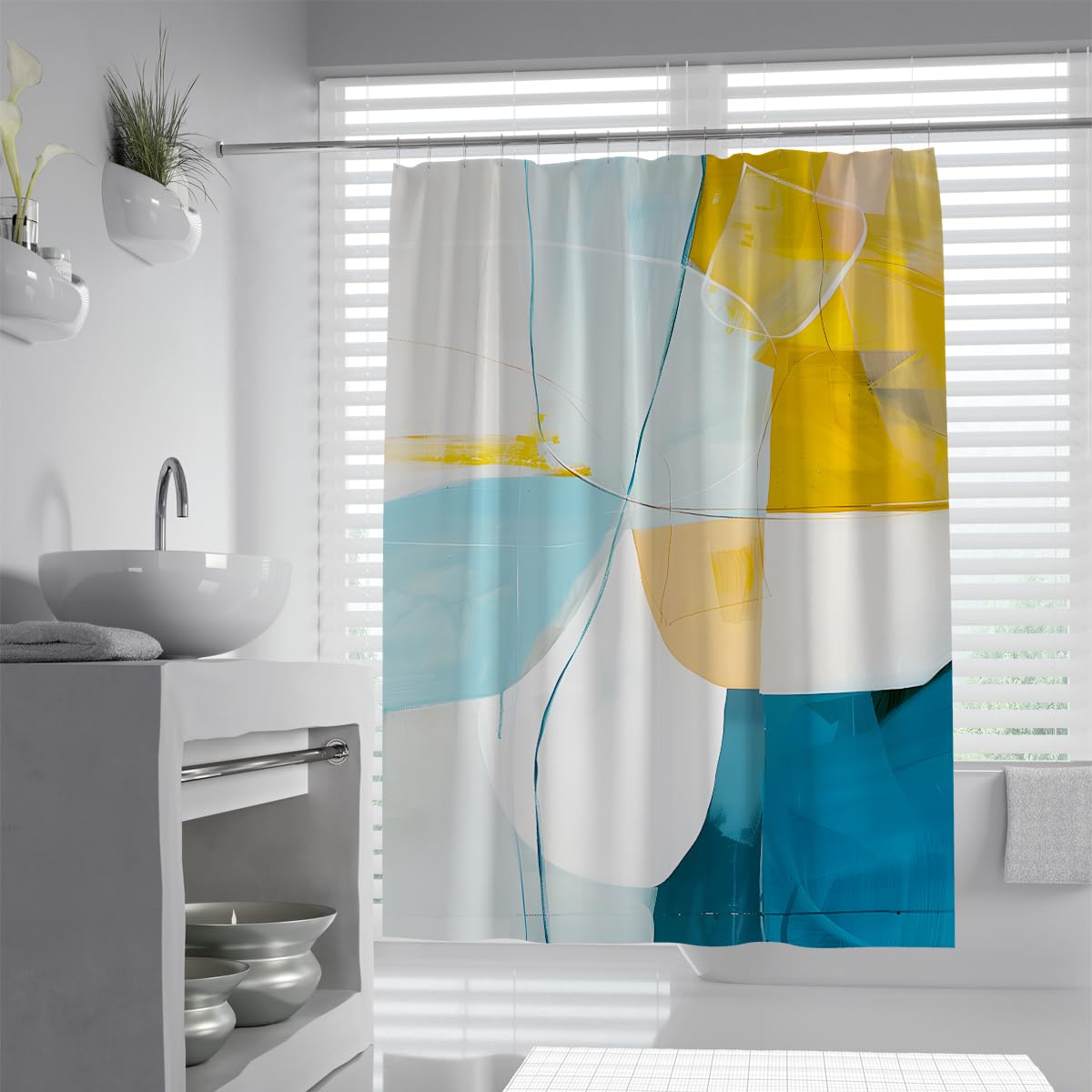 Rideau de douche déco salle de bain couleurs géométriques W180xL180 cm