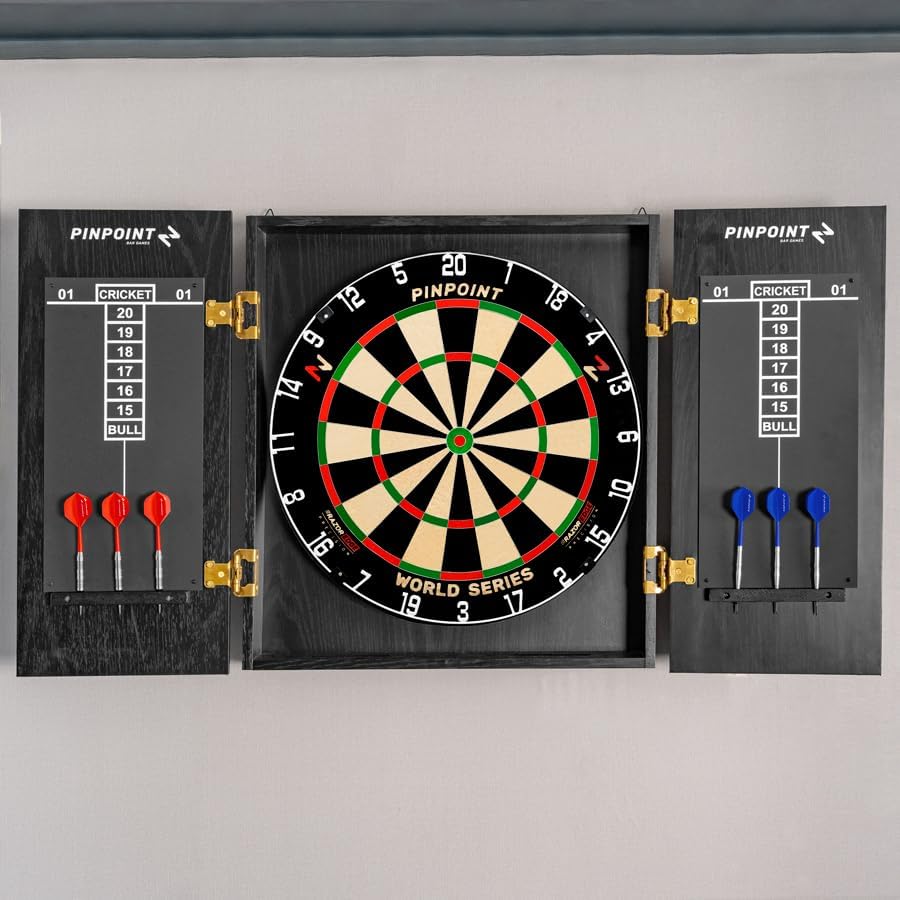 PINPOINT Wall-Mounted Darts Cabinet – Premium MDF Dartboard Cabinet with Professional Sisal Dartboard Options – Ideal for Home, Game Rooms & Social Clubs