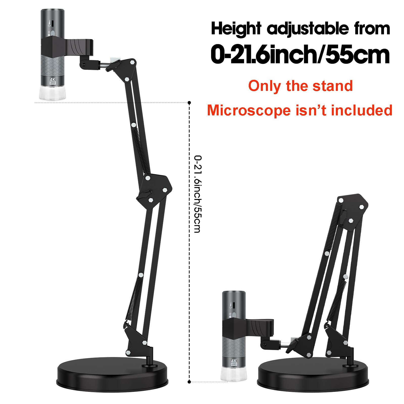 Max 21" Supporto universale regolabile per microscopi digitali - Braccio girevole a 360°, morsetto da tavolo incluso - Supporta microscopi USB/WiFi fino a 6 cm di diametro - Ideale per laboratorio
