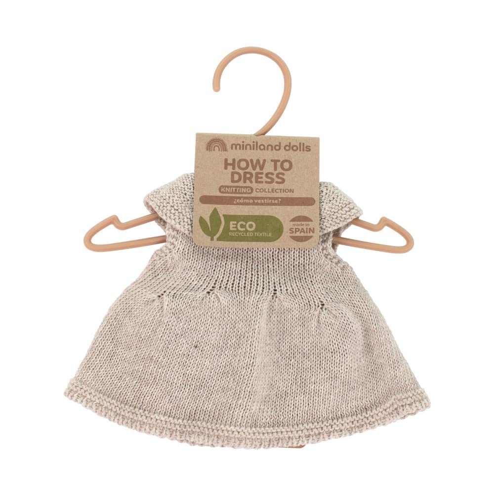 Miniland Recycled Knitwear Set For 32 Cm Dolls - Dress And Headband In Beige, Eco-Friendly Doll Clothes - View #7