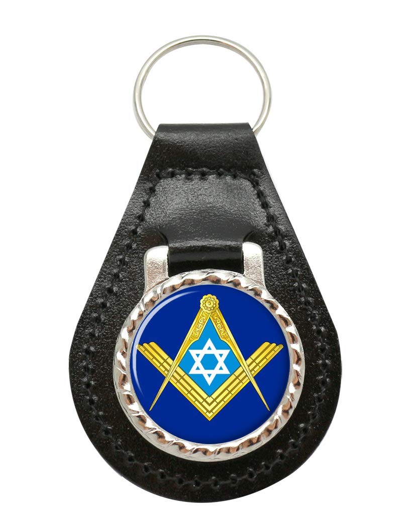 Giftshop Uk Unisex Black Leather And Silver Metal Masonic Star Of David Leather Key Fob