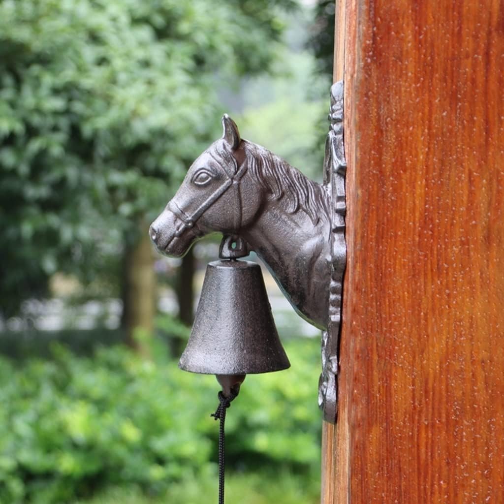 Cast Iron Doorbell Horse Head Decoration, Traditional Style Doorbell, Hand Crank Door Front Bell, Garden Home Wall Decoration