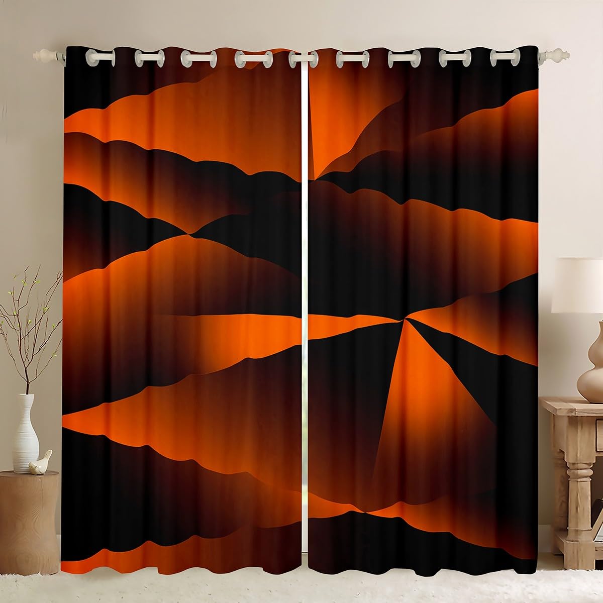 Loussiesd Orange Black Curtains for Bedroom Living Room (2 Panels, W66*L90) Abstract Art Darkening Dreapes Boys Girls Teens Decor Modern Striped Blackout Curtains Geometric Window Treatments โ image 1