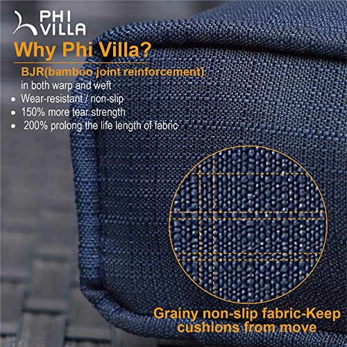 Phi Villa 77" Wide Outdoor Rattan Sectional Sofa With Cushions - Small Patio Wicker Furniture Set (3 - Person Seating Group, Blue)(Furniture Cover Included) #TOP7