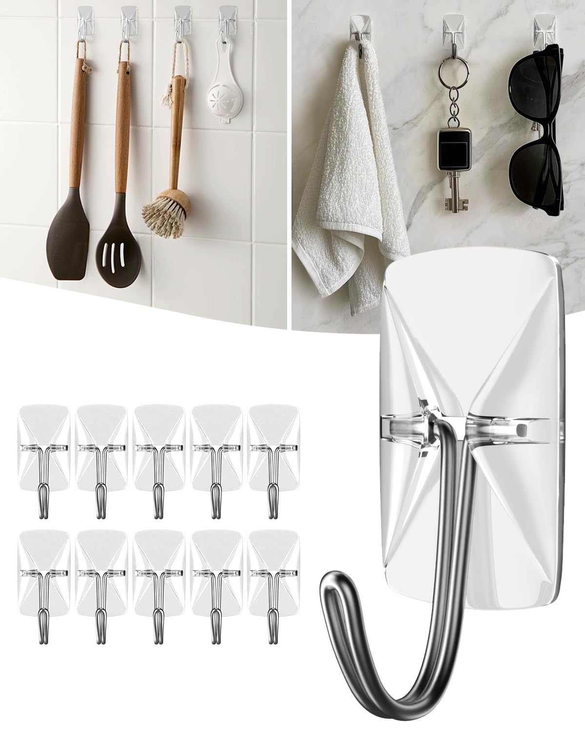 Photo 1 of (ApeBest) Wire Toggle Hooks with Adhesive Strips: 25 Pack Small Clear Damage Free Hanging Hook - Waterproof Sticky Utility Removable Mini Wall Hooks for Key Dorm Kitchen Home Office Christmas Decor