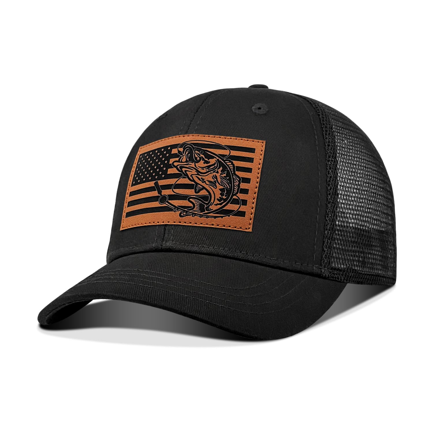 Fishing Hat Fishing Gifts for Men, Bass Fish Flag Hats, Fishing Gear Accessories Stuff, Adjustable Fishing Trucker Hat