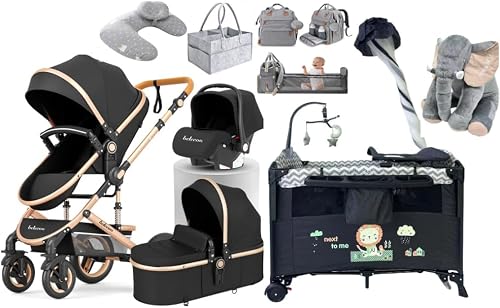 530w Luxury Baby Pram With Car Seat + Pliko Cot + Elephant Pillow & Caddy Storage Holder Carrier Bag Stroller Pram grey