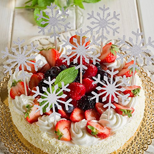 Toodoo 60 Pack Snowflake Cupcake Toppers Glitter Snowflake Cake Topper Picks For Christmas Birthday Party Baby Shower Wedding Cake Decoration (Silver) #TOP6
