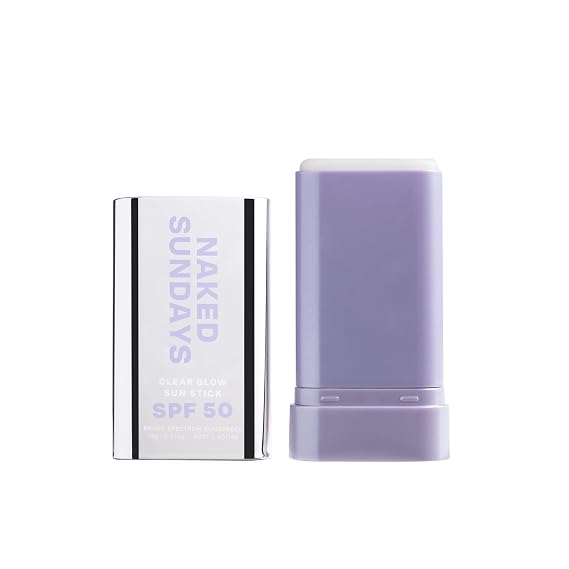 Naked Sundays Clear Glow Sun Stick SPF 50 Invisible Clear Sunscreen Stick for Face & Body No White Cast, Fragrance-Free, Broad Spectrum Dry Oil Formula, Travel-Friendly, 19g