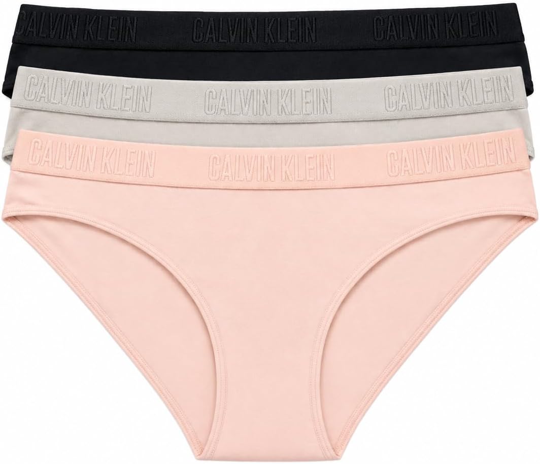 Calvin Klein Womens 3 Pack Cotton Blend Monochrome Bold Logo Bikini Panty Underwear