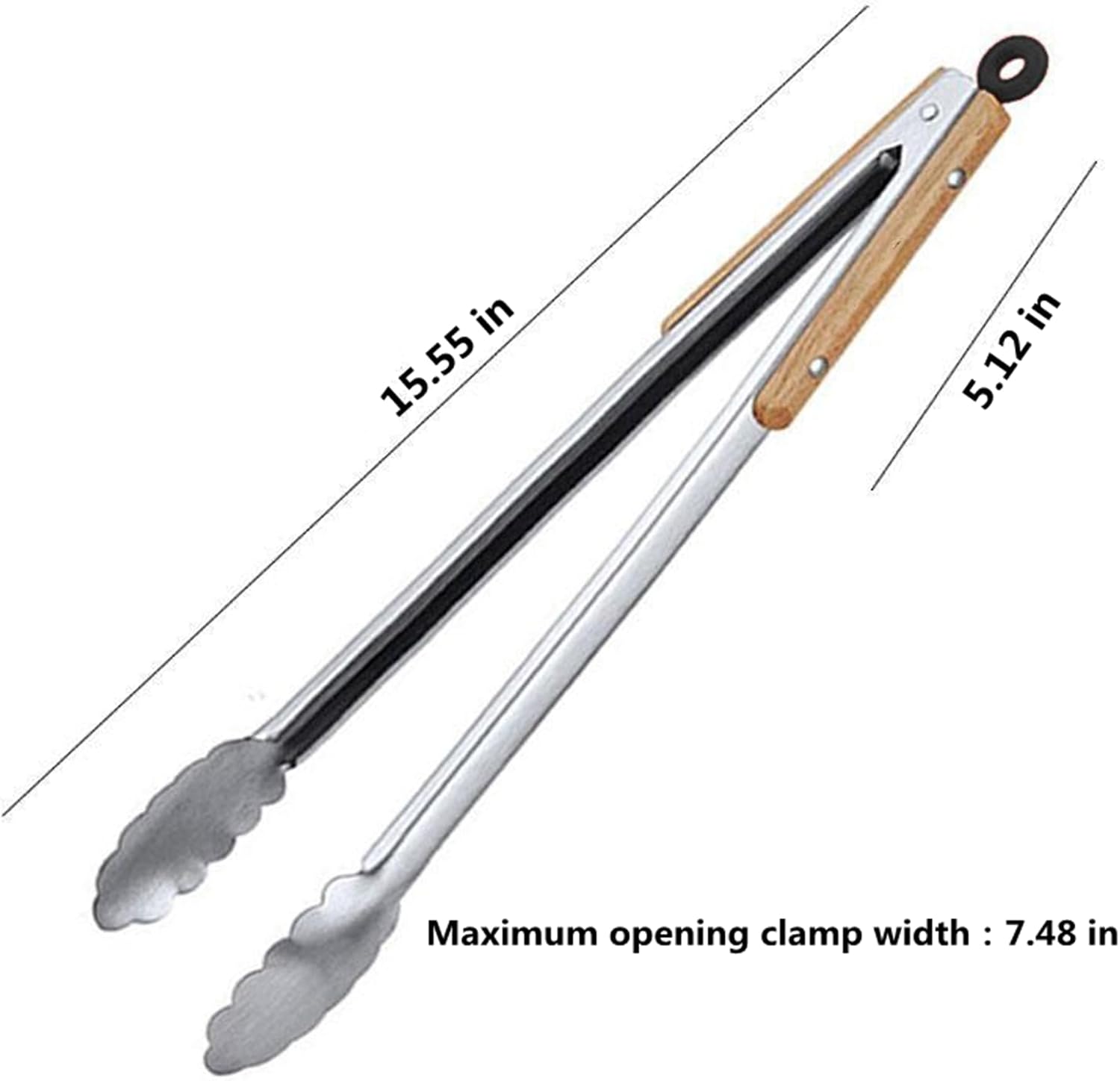 Stainless Steel Food Tongs with Wood Handle, Heat Resistant Rust Proof Grill Tongs, Multi Purpose BBQ Tongs for Cooking Baking (10.71 in*4)