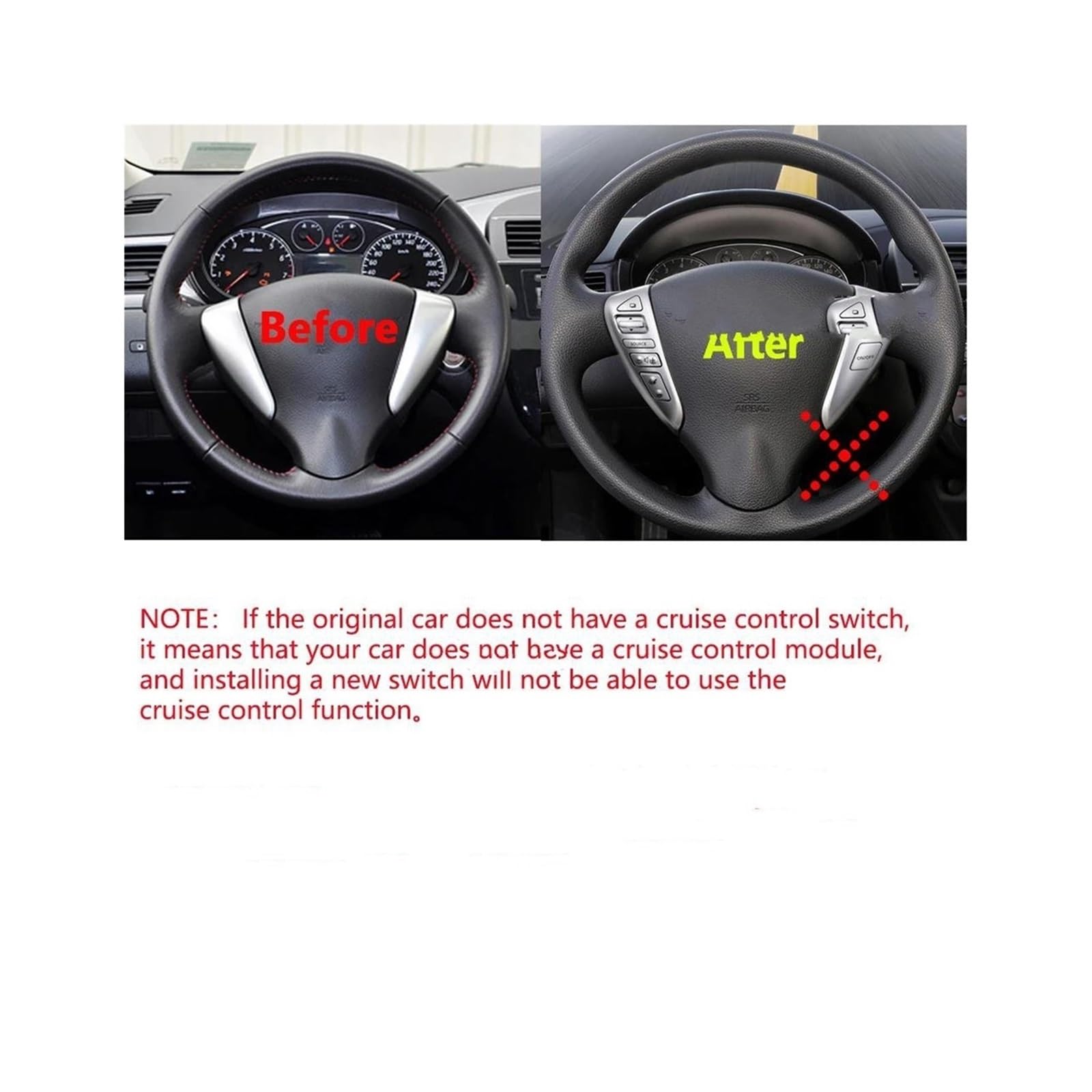Lenkrad Tasten Schalter Für Nissan Für Sentra 2013 2014 2015 Für Versa 2014-2015 25550-3DA6A Farbe Lenkrad Tasten Tempomat Schalter(Sliver-wire)