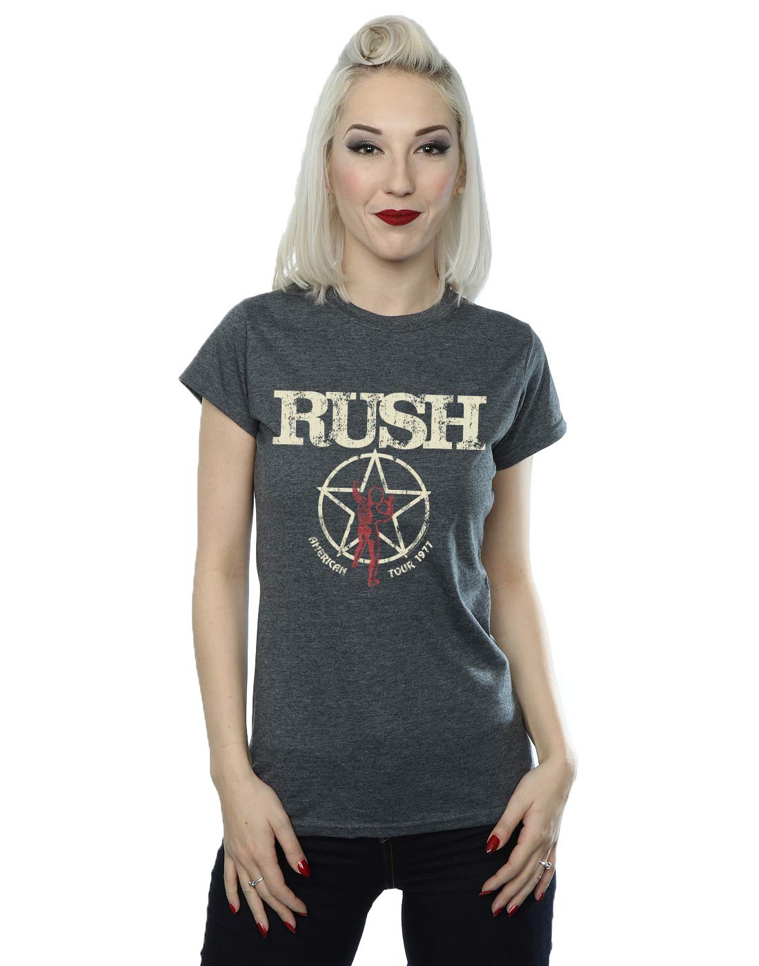 Absolute Cult Women's Dark Heather Rush American Tour 1977 T-Shirt Small