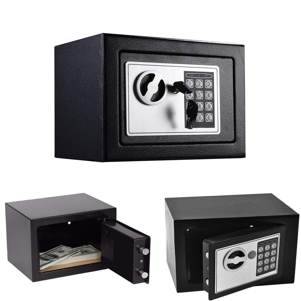 Petit Coffre Fort - 23×17×17cm, Coffre-fort de Securité Électronique avec Code PIN et 2 Cl¨¦s d'urgence, Boulons de Verrouillage en Acier, 4,6L Coffre-Fort Mural Pour Bureau, H?tel, Bijoux, noir
