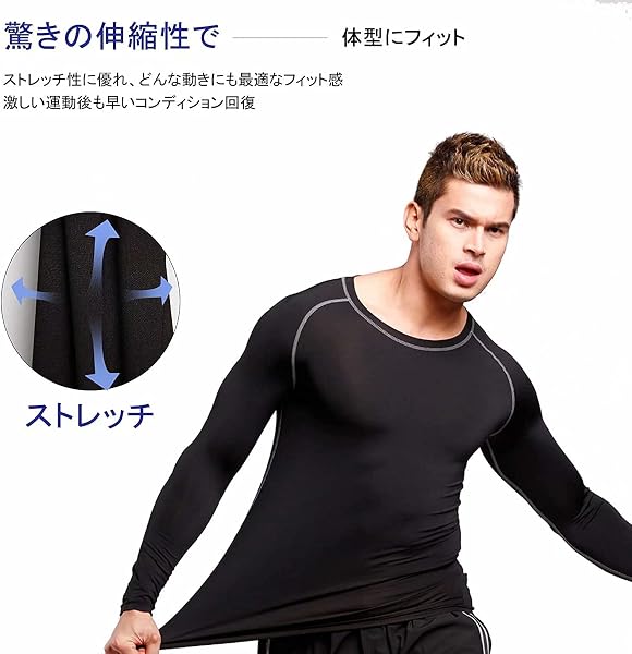 [Nesseo] スポーツインナー メンズ 長袖 コンプレッションウェア 冷感インナー 加圧シャツ アンダーシャツ コンプレッショントップス パワーストレッチ スポーツ 吸汗速乾+UVカット - 3