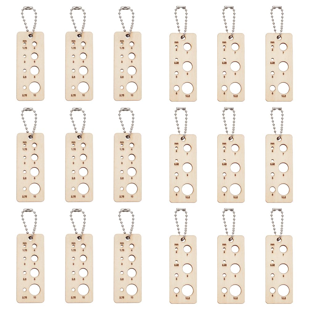 NBEADS 10 Sets Wood Knitting Gauge Ruler Pendant with Iron Ball Chains, Rectangle Wooden Charms Pendant for Spinners Yarn Measuring Tools Crochet Accessories