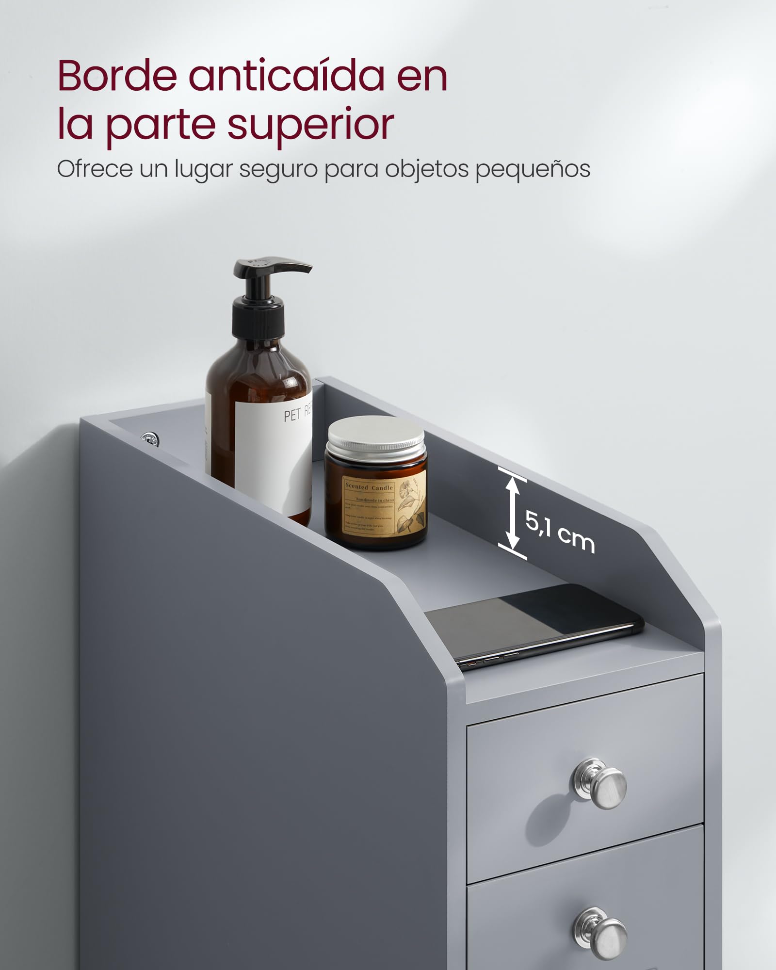 VASAGLE Armario de Baño, Armario Estrecho de Pie, Portarrollos de Papel Higiénico, con Cajones, para Espacios Pequeños, Gris Paloma BBC847G02