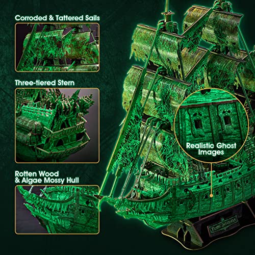 CubicFun 3D Puzzles for Adults Glow in The Dark The Flying Dutchman Luminous Haunted Pirate Ship Arts & Crafts for Adults Model Kits Ghost Ship Gifts for Men Women, Desk Decor Brain Teaser Puzzles - Image 5