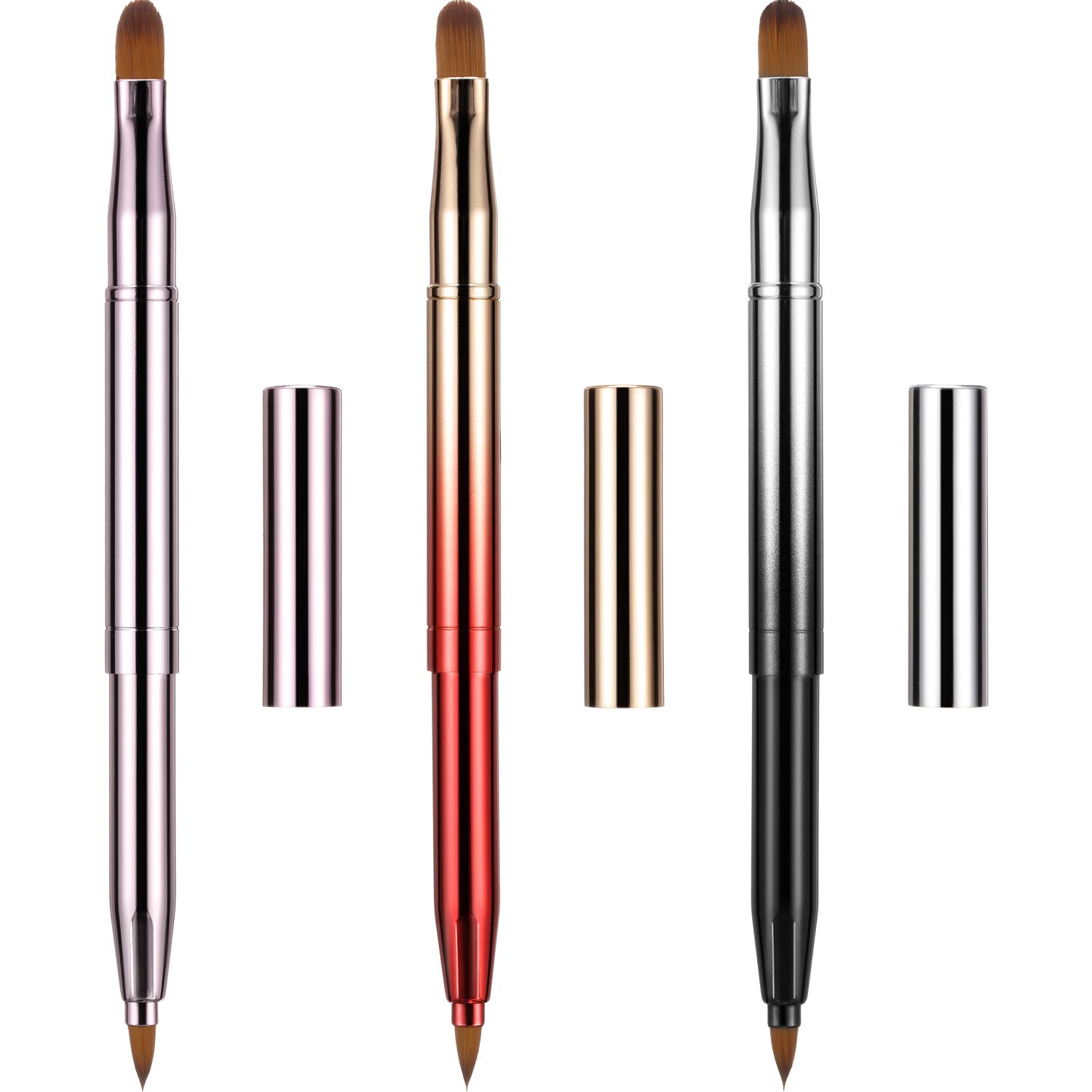 TOODOO 3 Pieces Lip Brush Retractable Lipstick Liner Brush