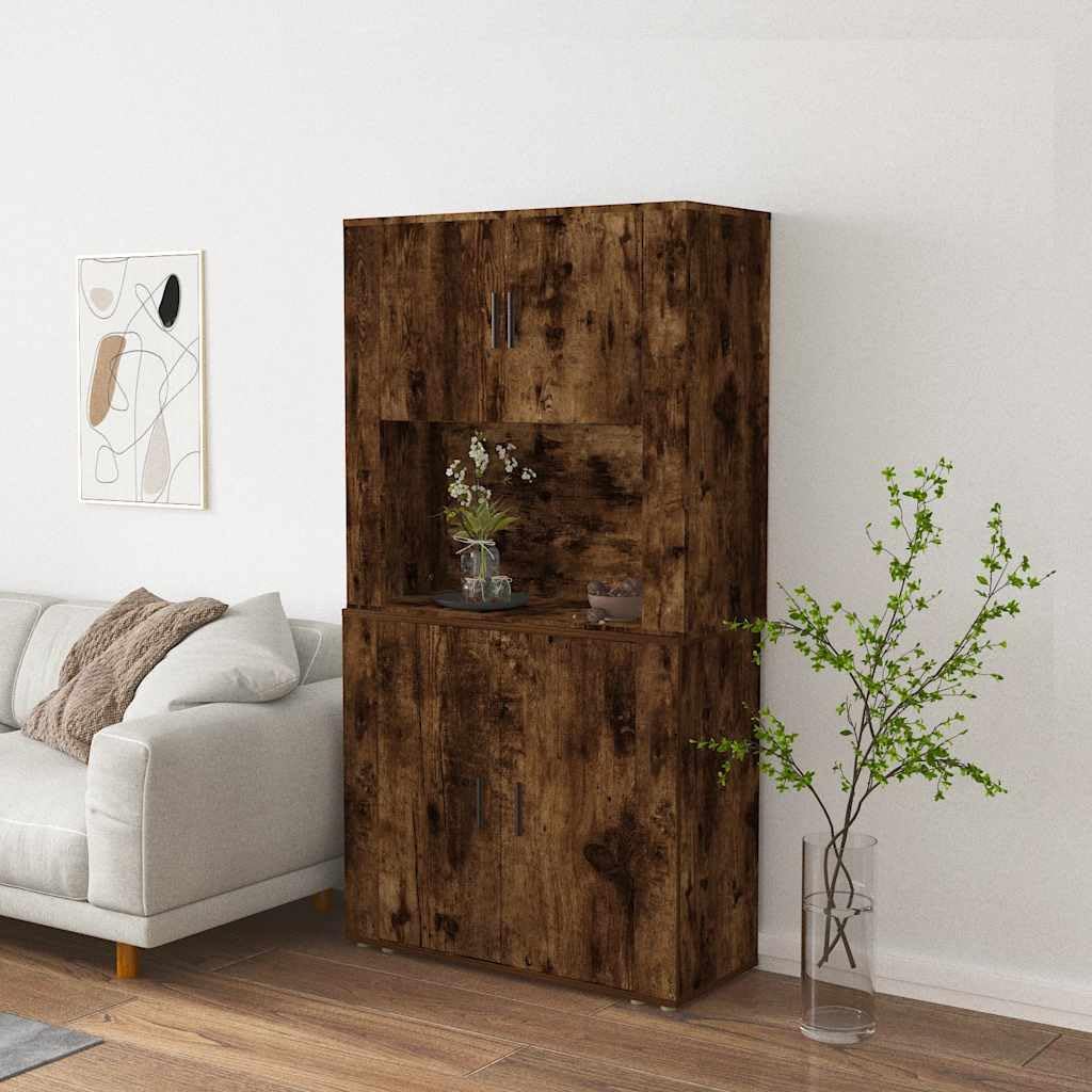 Highboard - Credenza in legno di rovere affumicato, 2 pezzi, 80 x