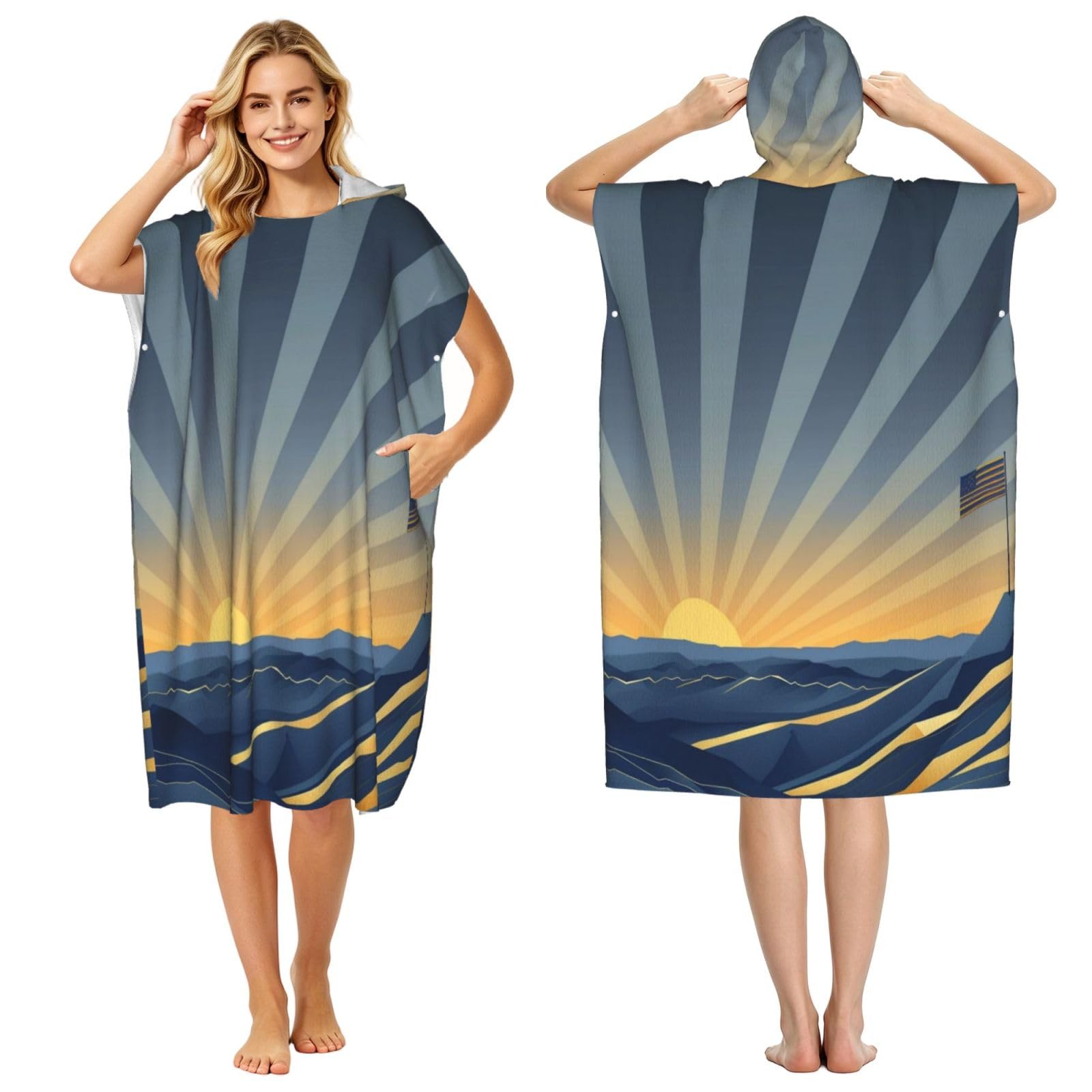 KLGRTJHK South Dakota State Flag Adult Hooded Beach Poncho Towel 43"X35"