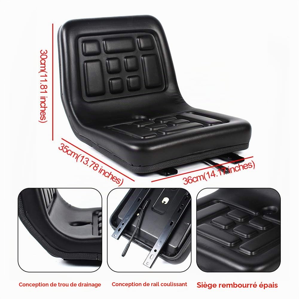 Siège de tracteur imperméable universel avec rails horizontaux réglables 140 mm pour chariot élévateur, excavatrice, tondeuse et benne