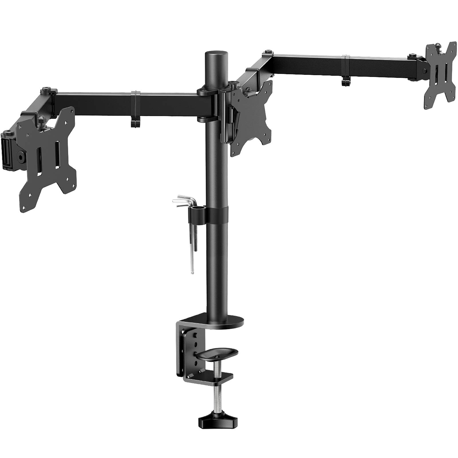 HUANUO Monitorhalterung für 3 Monitore von 13-27 Zoll (Bildschirmbreite unter 60 cm), Bildschirmhalterung für 2 Monitore von 13-35 Zoll, Tragfähigkeit 10 kg pro Arm, VESA 75 & 100 mm