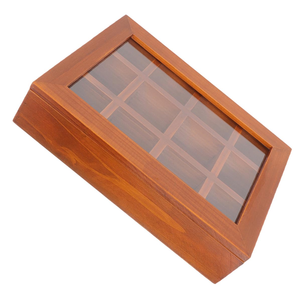 VANZACK Boîte à Sachets de Thé Compartimentée 12 Cases en Bois avec Couvercle Transparent, Organiseur Multifonction pour Sachets de Thé, Café Instantané et Sucre, Rangement Compact pour