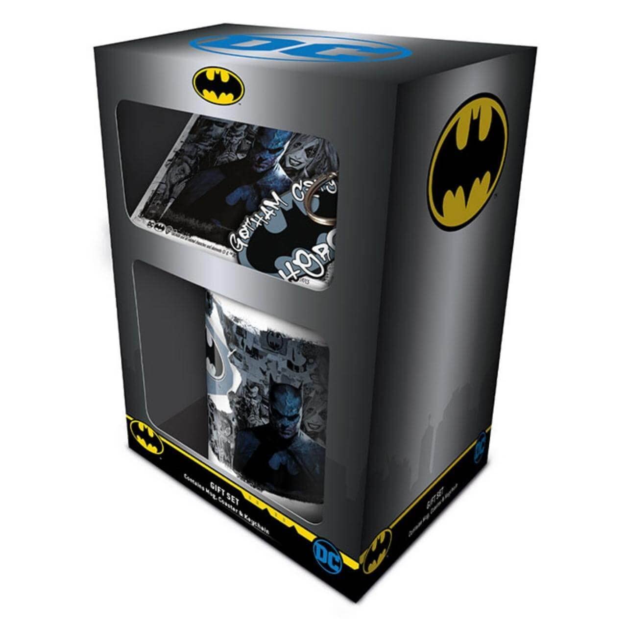 Batman Graffiti Gift Set DC Comics Mug Coaster Keyring, Ceramic, Black/White/Blue