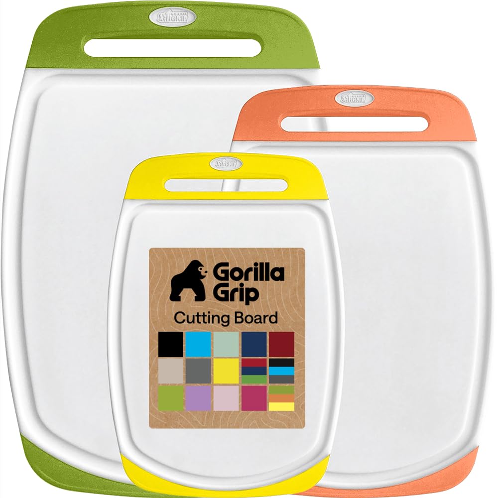 GORILLA GRIP BPA-Free Reversible Cutting Board, Set of 3, Lime Orange Lemon