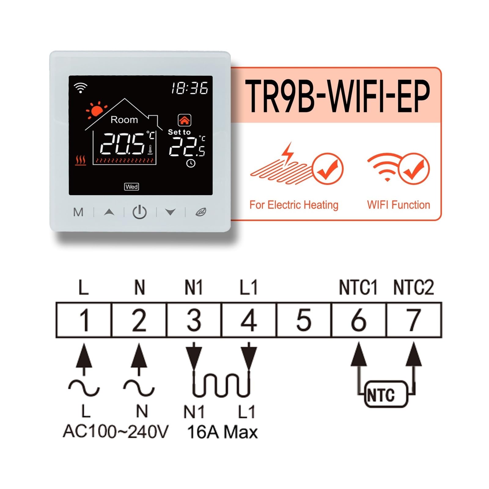 Termostat cyfrowy, Termostat do kotła gazowego, ogrzewanie podłogowe Tuya inteligentny regulator temperatury w pomieszczeniu działa na ekranie LCD domu(Floor Heating)