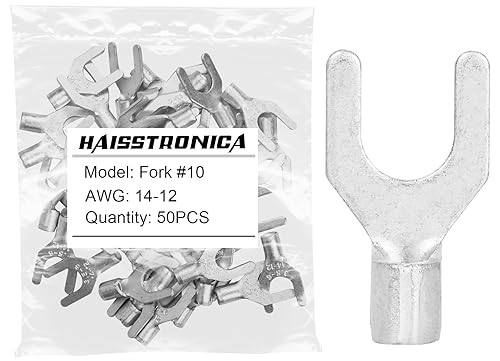 Miniatura 24 de haisstronica Conectores de Alambre No Aislados, 50 piezas de Terminales de Anillo #10, Kit de Cobre con Costura Soldada AWG 12-10