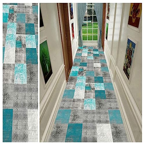 Tapis de passage gris bleu 0.8x8m antidérapant pour couloir de maison